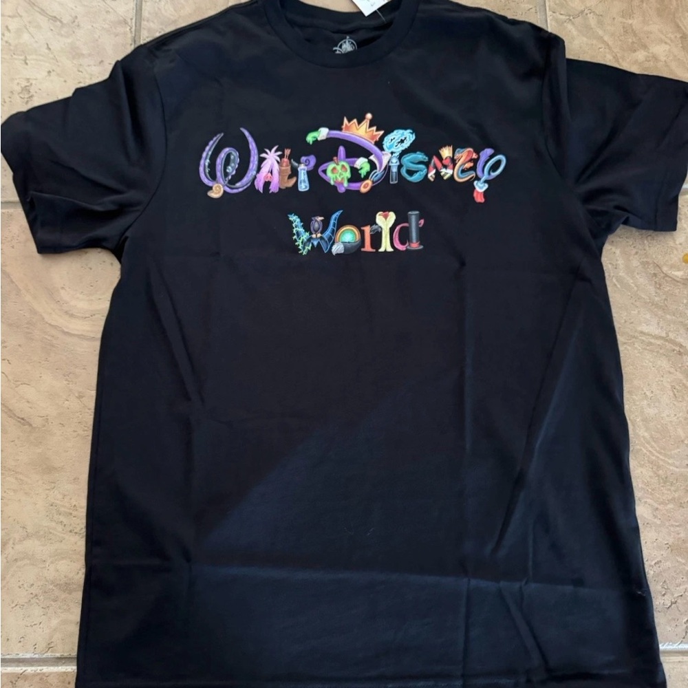 2025 Walt Disney World Halloween Villains Character Letters Black Adult Shirt